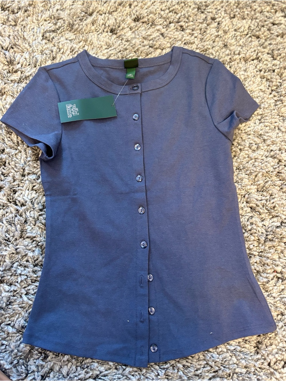 Women’s Short Sleeve Button-Front Top in Navy